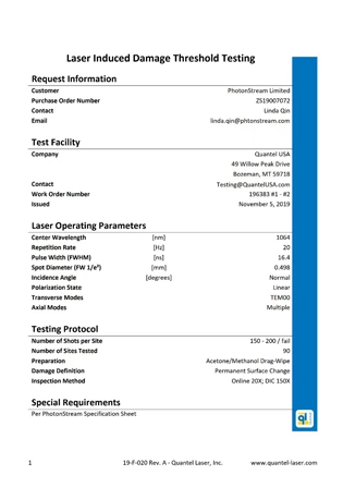 Résultats du test de dommages laser 1